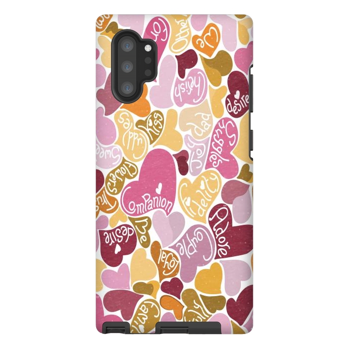 Galaxy Note 10 plus StrongFit Love hearts with loving words in pink and orange by Paula Ohreen
