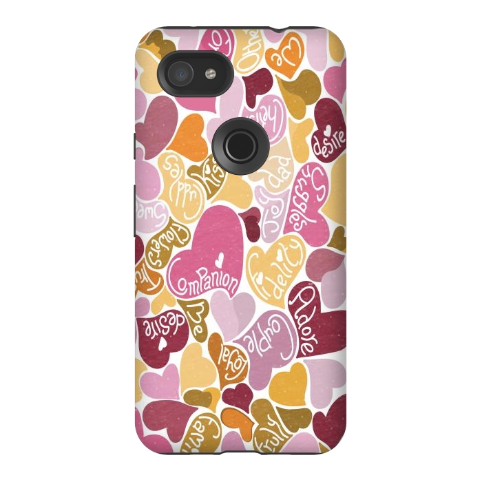 Pixel 3AXL StrongFit Love hearts with loving words in pink and orange by Paula Ohreen