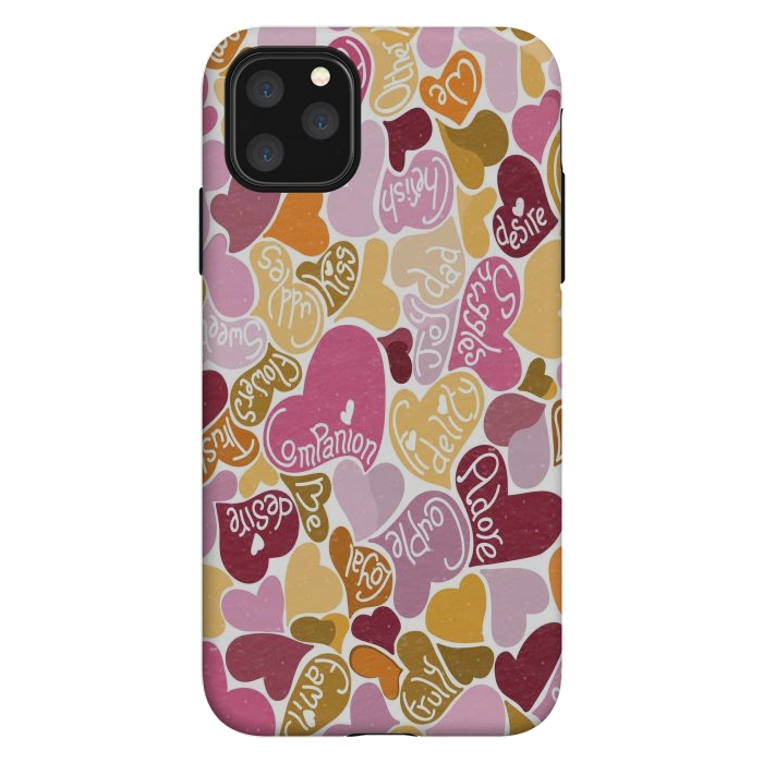 iPhone 11 Pro Max StrongFit Love hearts with loving words in pink and orange by Paula Ohreen