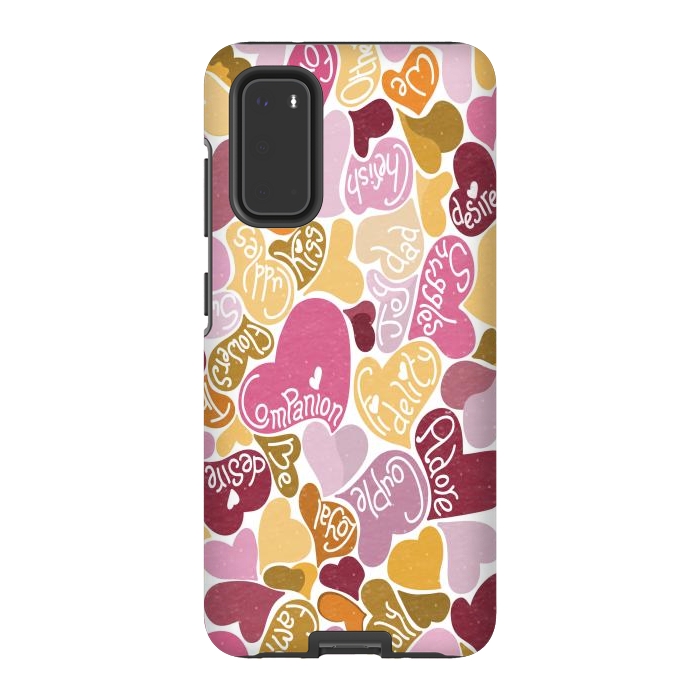 Galaxy S20 StrongFit Love hearts with loving words in pink and orange by Paula Ohreen