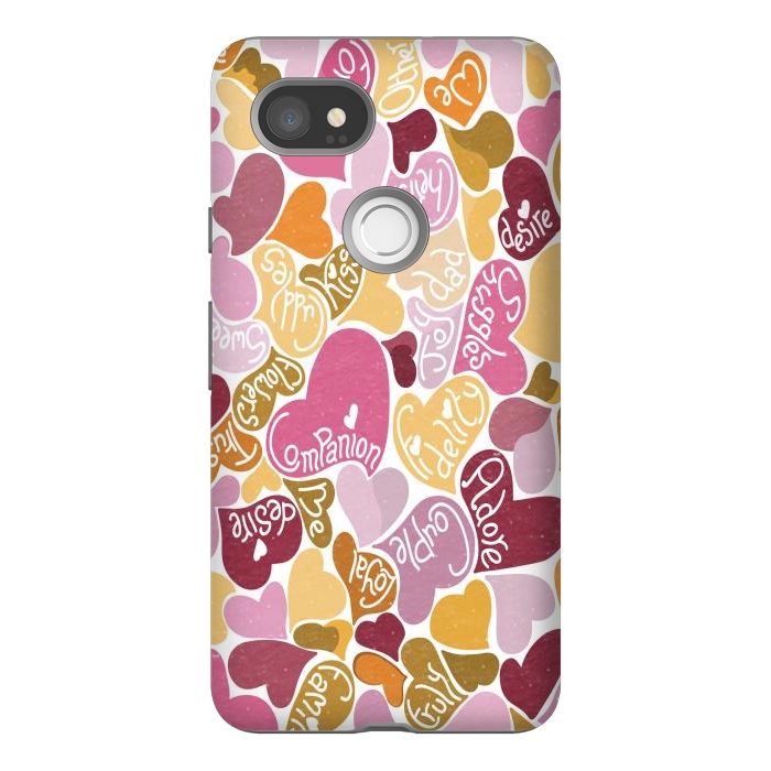 Pixel 2XL StrongFit Love hearts with loving words in pink and orange by Paula Ohreen