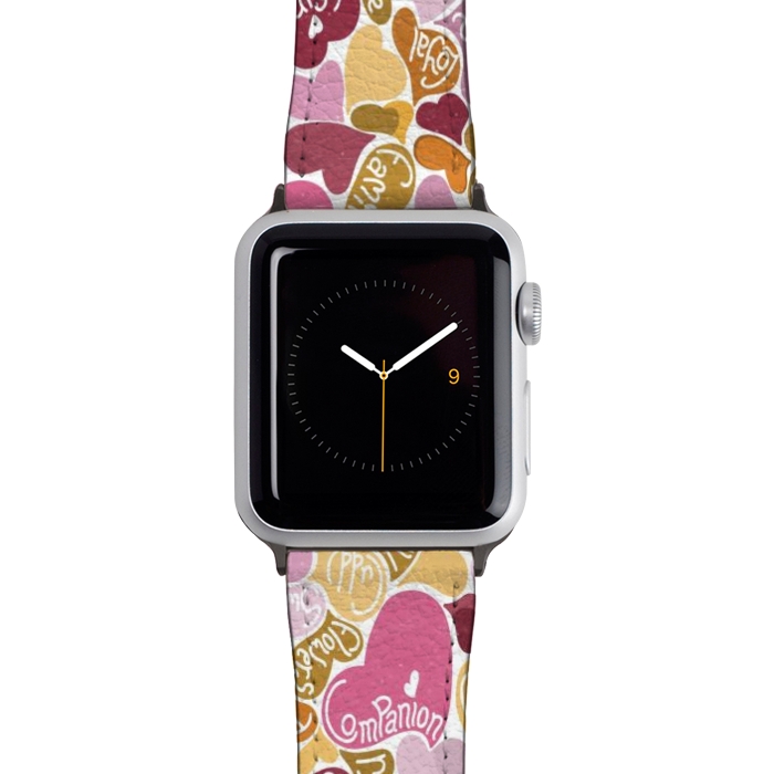 Watch 42mm / 44mm Strap PU leather Love hearts with loving words in pink and orange by Paula Ohreen