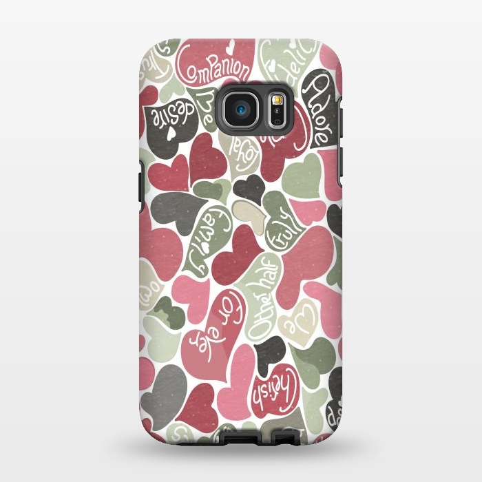 Galaxy S7 EDGE StrongFit Love hearts with loving words in pink and green by Paula Ohreen