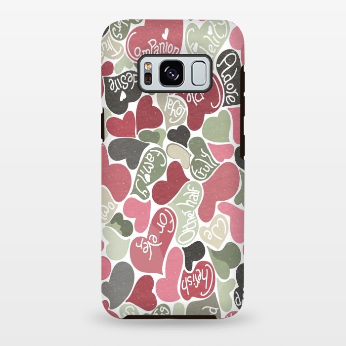 Galaxy S8 plus StrongFit Love hearts with loving words in pink and green by Paula Ohreen
