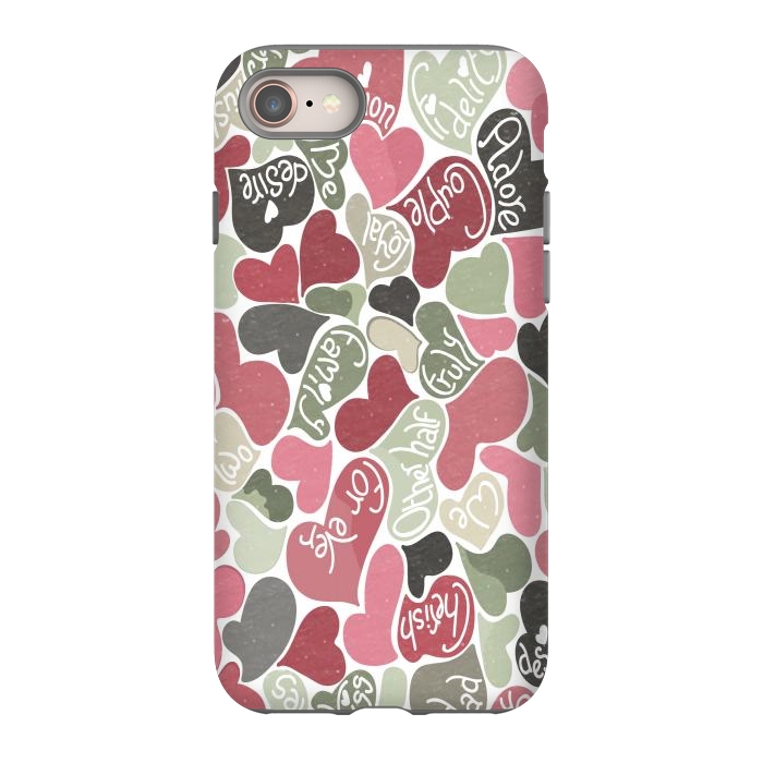 iPhone 8 StrongFit Love hearts with loving words in pink and green by Paula Ohreen