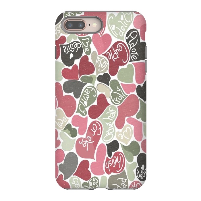 iPhone 8 plus StrongFit Love hearts with loving words in pink and green by Paula Ohreen