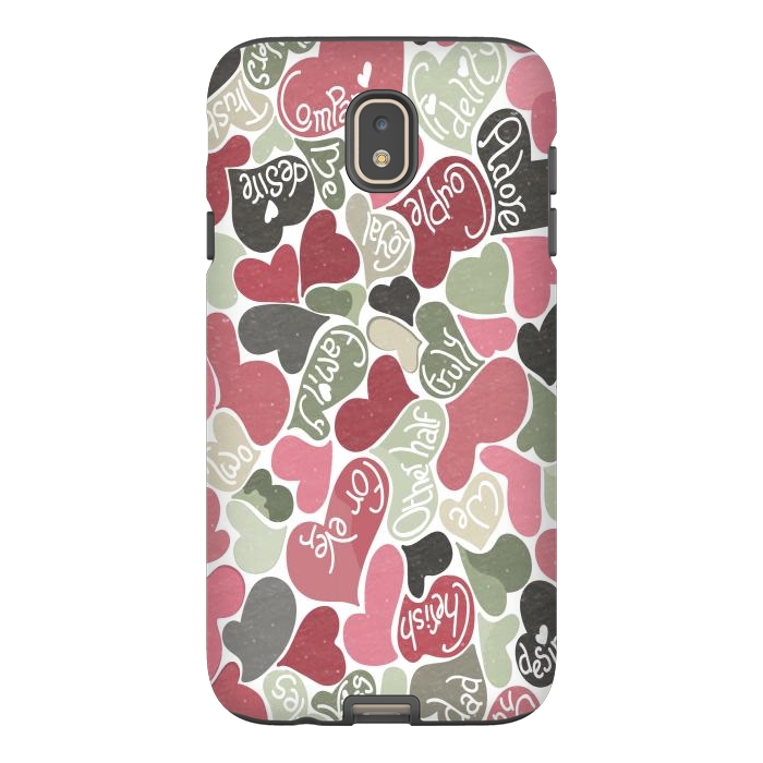 Galaxy J7 StrongFit Love hearts with loving words in pink and green by Paula Ohreen