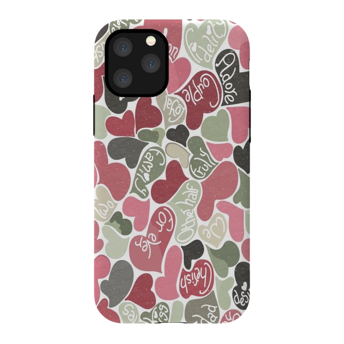 iPhone 11 Pro StrongFit Love hearts with loving words in pink and green by Paula Ohreen