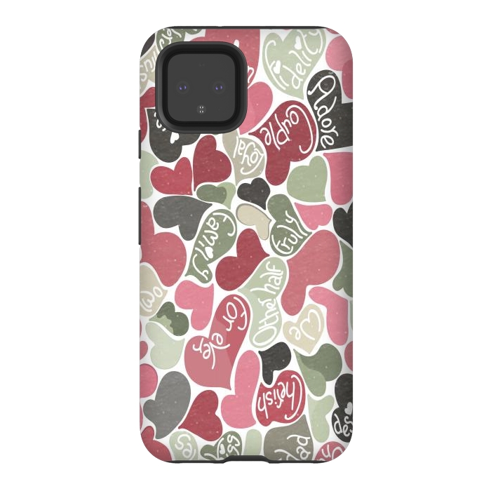 Pixel 4 StrongFit Love hearts with loving words in pink and green by Paula Ohreen