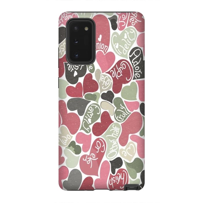 Galaxy Note 20 StrongFit Love hearts with loving words in pink and green by Paula Ohreen