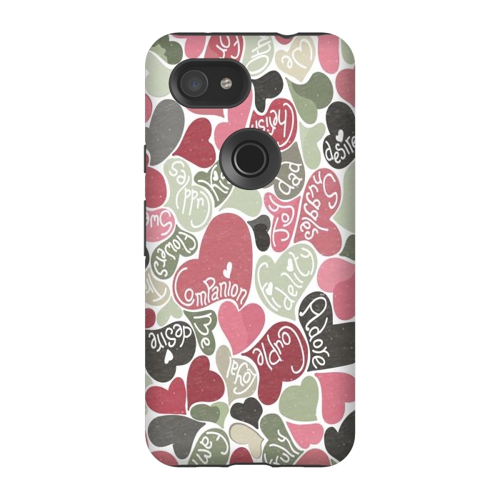 Pixel 3A StrongFit Love hearts with loving words in pink and green by Paula Ohreen