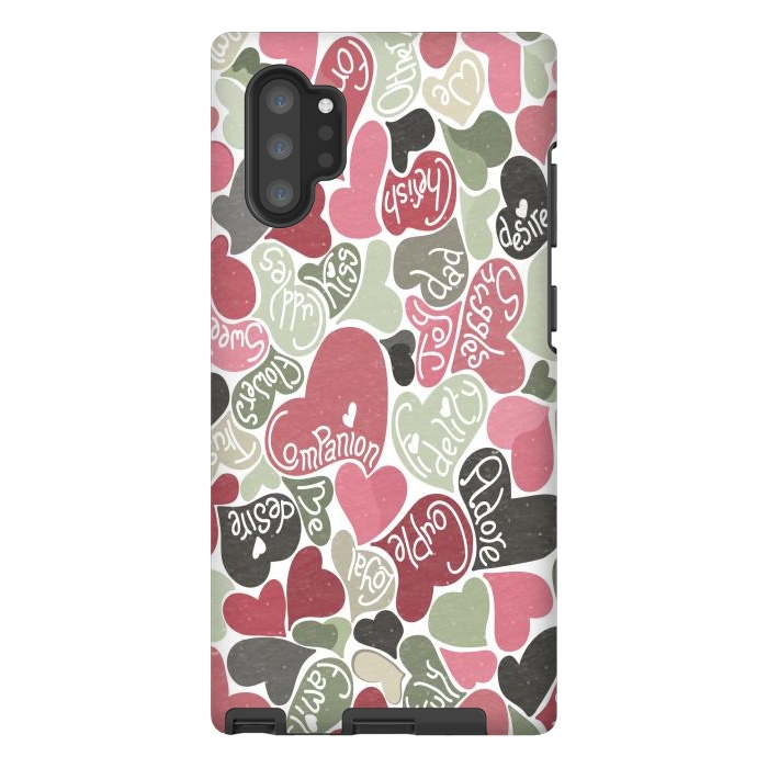 Galaxy Note 10 plus StrongFit Love hearts with loving words in pink and green by Paula Ohreen