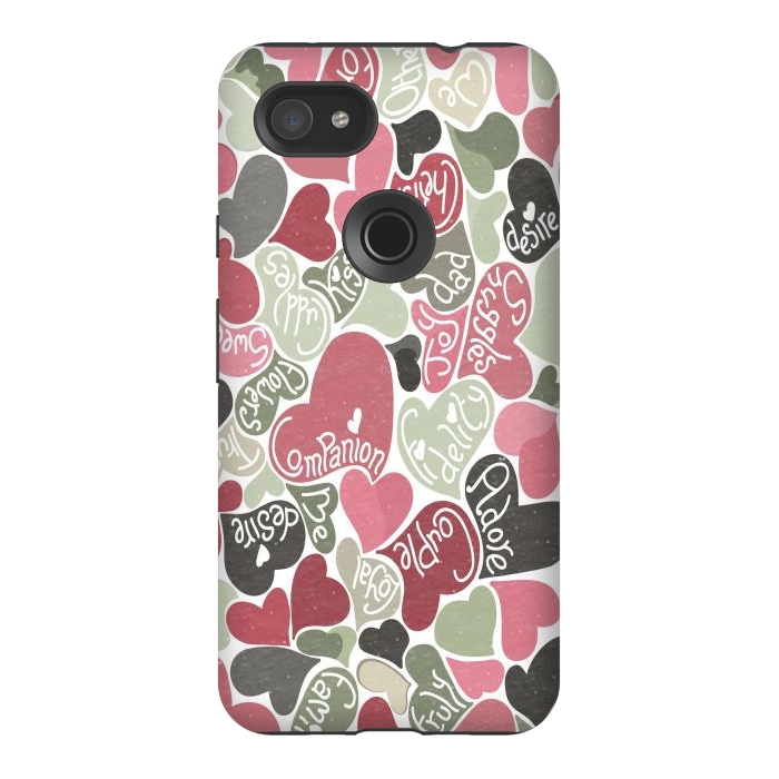 Pixel 3AXL StrongFit Love hearts with loving words in pink and green by Paula Ohreen