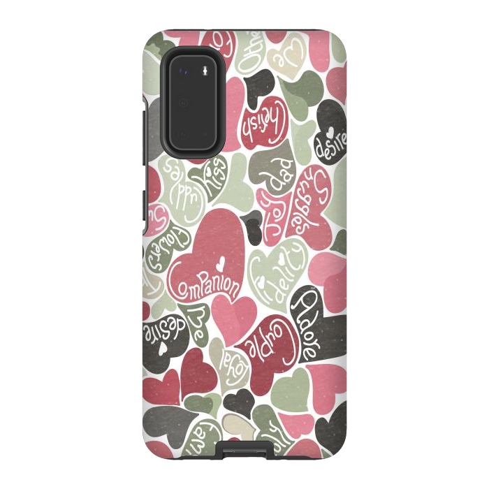 Galaxy S20 StrongFit Love hearts with loving words in pink and green by Paula Ohreen
