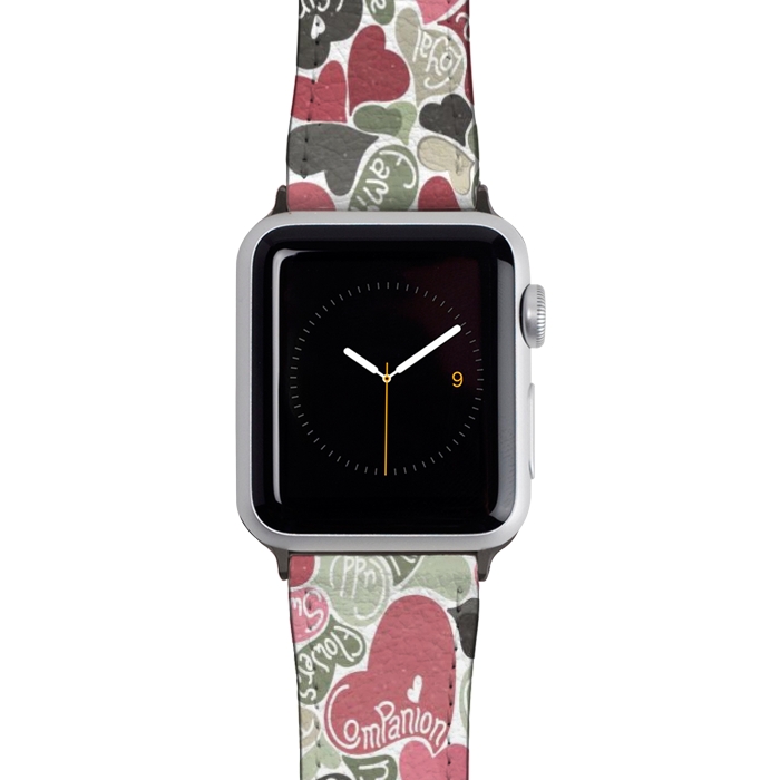 Watch 42mm / 44mm Strap PU leather Love hearts with loving words in pink and green by Paula Ohreen