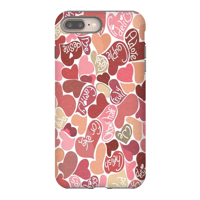 iPhone 7 plus StrongFit Love hearts with loving words in red and beige by Paula Ohreen