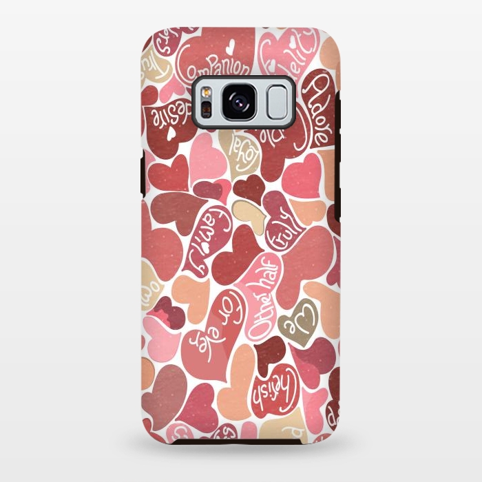 Galaxy S8 plus StrongFit Love hearts with loving words in red and beige by Paula Ohreen