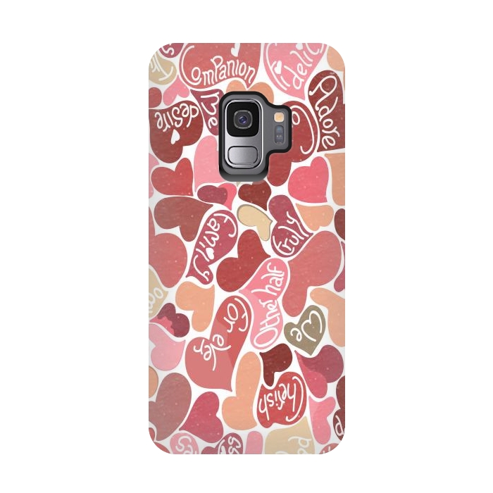 Galaxy S9 StrongFit Love hearts with loving words in red and beige by Paula Ohreen