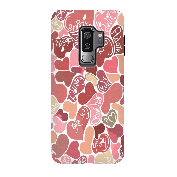 Galaxy S9 plus StrongFit Love hearts with loving words in red and beige by Paula Ohreen