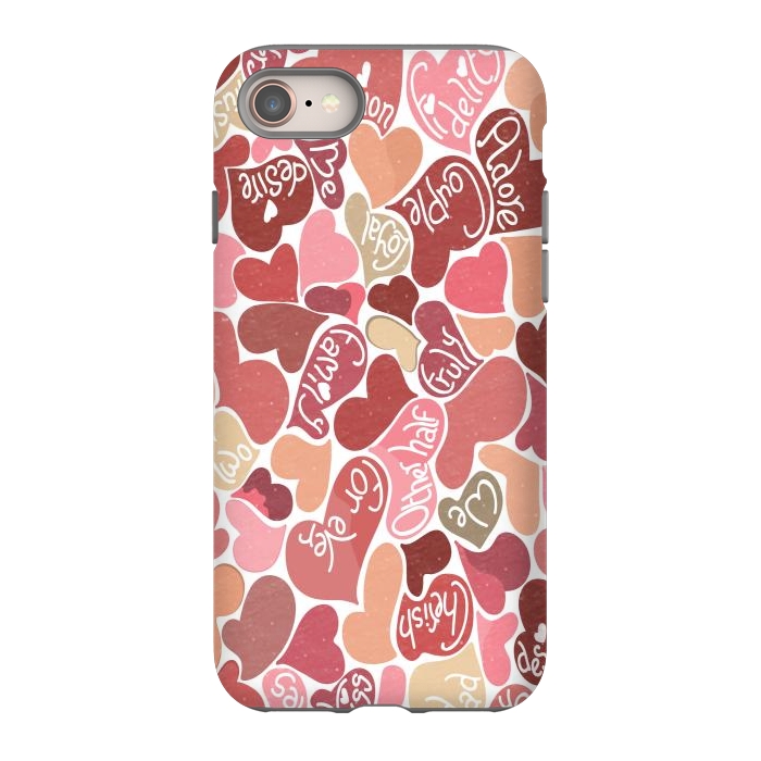 iPhone 8 StrongFit Love hearts with loving words in red and beige by Paula Ohreen