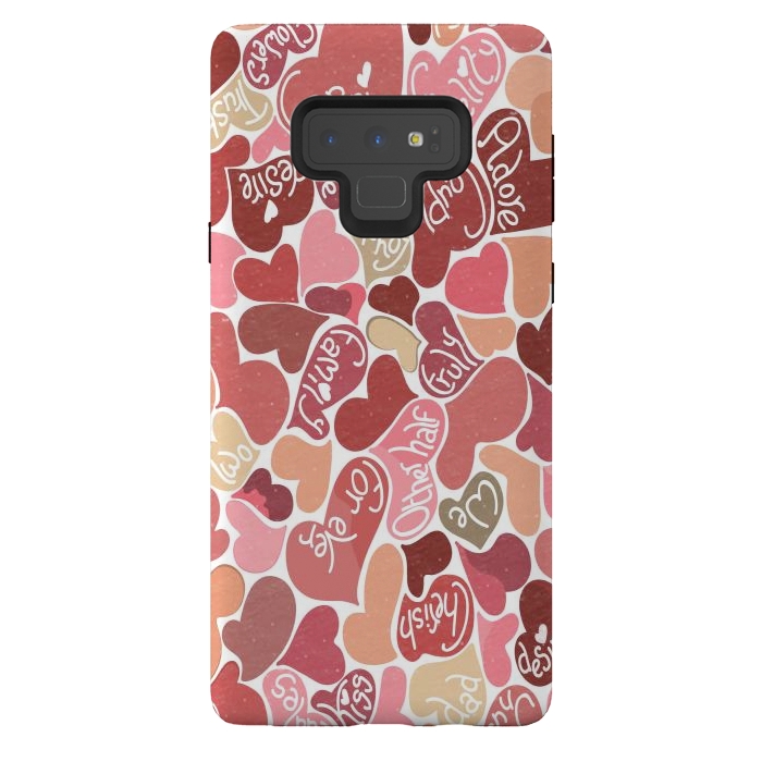 Galaxy Note 9 StrongFit Love hearts with loving words in red and beige by Paula Ohreen