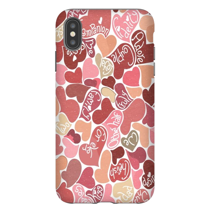 iPhone Xs Max StrongFit Love hearts with loving words in red and beige by Paula Ohreen