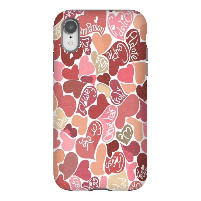 iPhone Xr StrongFit Love hearts with loving words in red and beige by Paula Ohreen