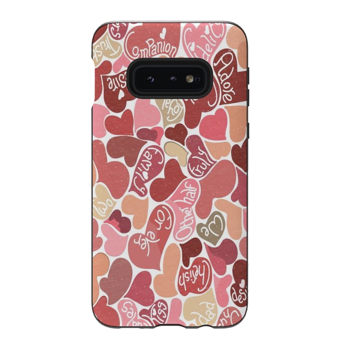 Galaxy S10e StrongFit Love hearts with loving words in red and beige by Paula Ohreen
