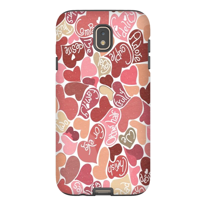 Galaxy J7 StrongFit Love hearts with loving words in red and beige by Paula Ohreen