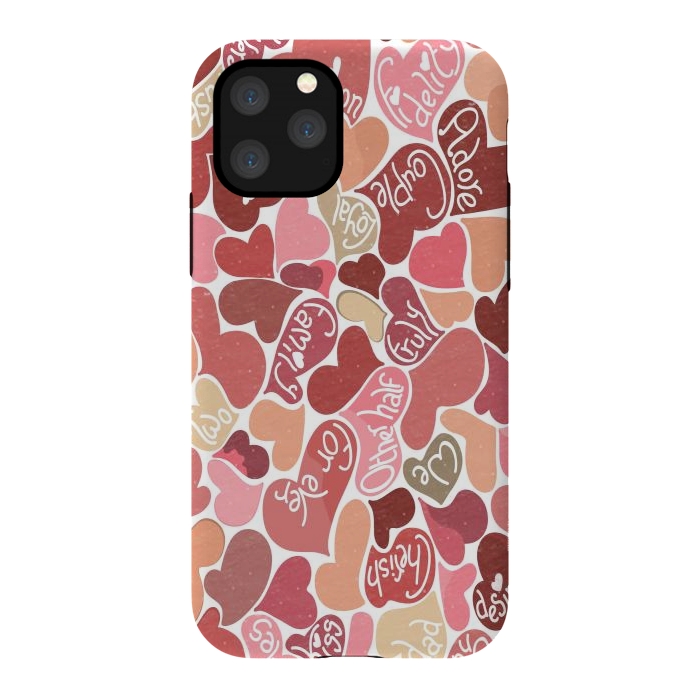 iPhone 11 Pro StrongFit Love hearts with loving words in red and beige by Paula Ohreen