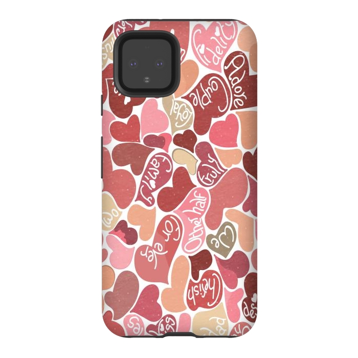 Pixel 4 StrongFit Love hearts with loving words in red and beige by Paula Ohreen