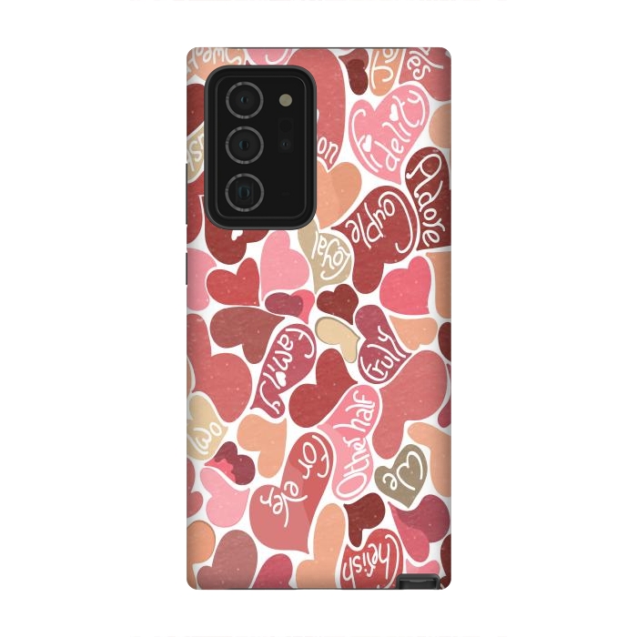 Galaxy Note 20 Ultra StrongFit Love hearts with loving words in red and beige by Paula Ohreen