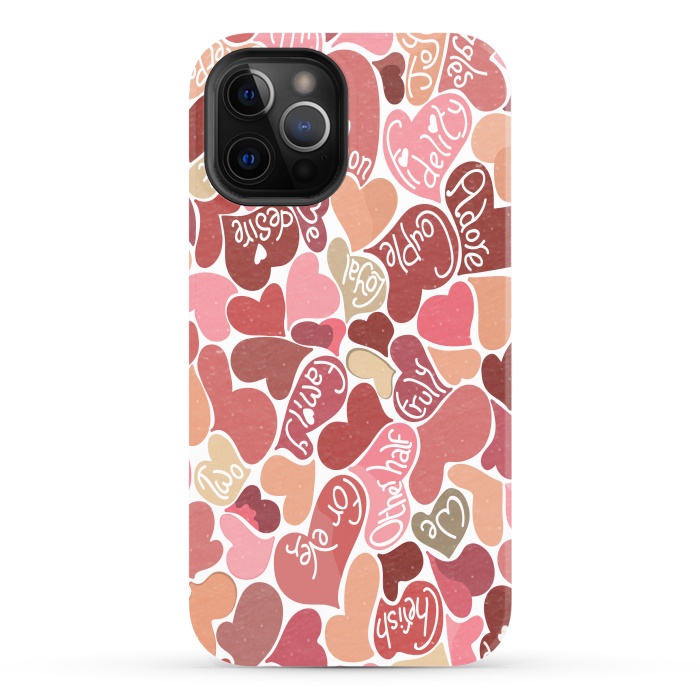 iPhone 12 Pro Max StrongFit Love hearts with loving words in red and beige by Paula Ohreen