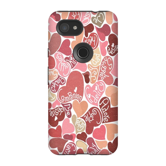 Pixel 3A StrongFit Love hearts with loving words in red and beige by Paula Ohreen