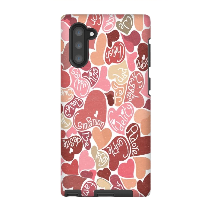 Galaxy Note 10 StrongFit Love hearts with loving words in red and beige by Paula Ohreen