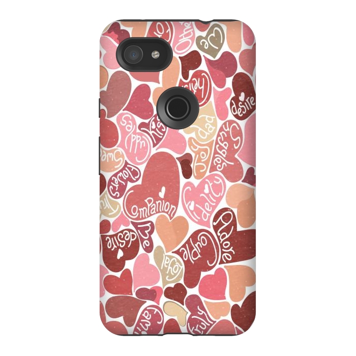 Pixel 3AXL StrongFit Love hearts with loving words in red and beige by Paula Ohreen