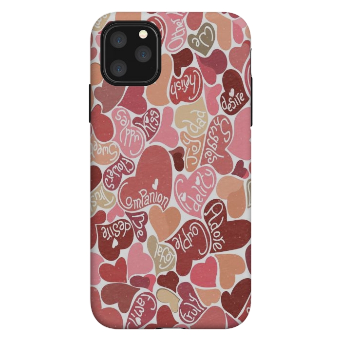 iPhone 11 Pro Max StrongFit Love hearts with loving words in red and beige by Paula Ohreen