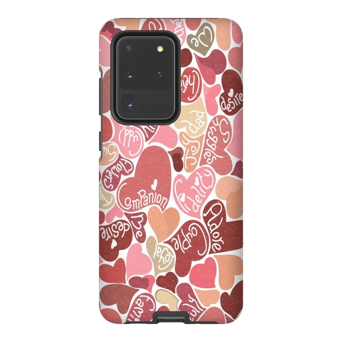 Galaxy S20 Ultra StrongFit Love hearts with loving words in red and beige by Paula Ohreen