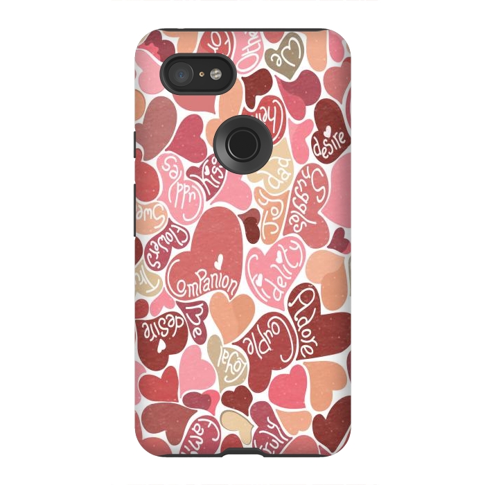 Pixel 3XL StrongFit Love hearts with loving words in red and beige by Paula Ohreen
