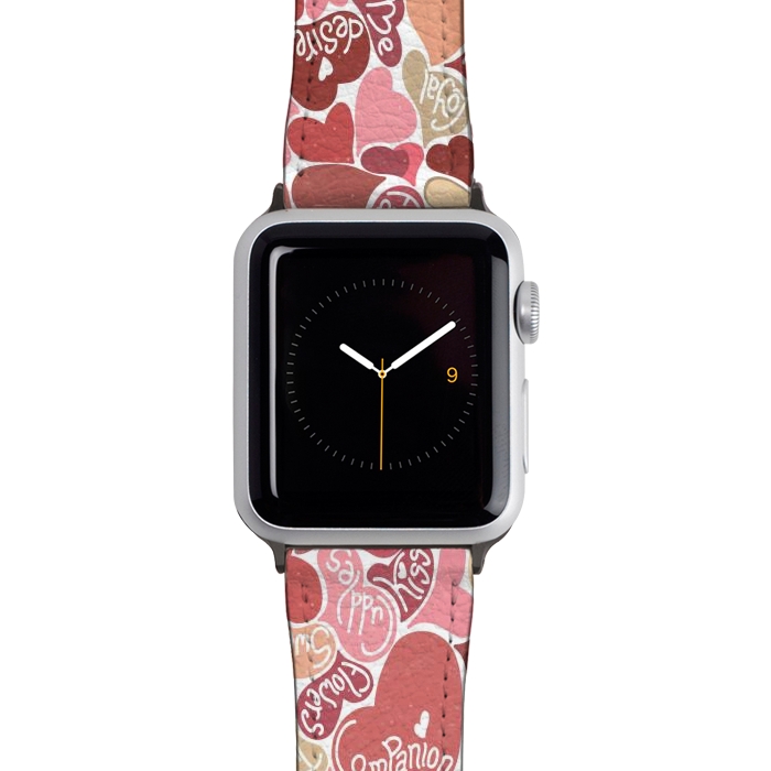 Watch 38mm / 40mm Strap PU leather Love hearts with loving words in red and beige by Paula Ohreen