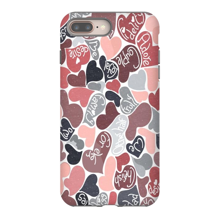 iPhone 7 plus StrongFit Love hearts with loving words in pink and grey by Paula Ohreen
