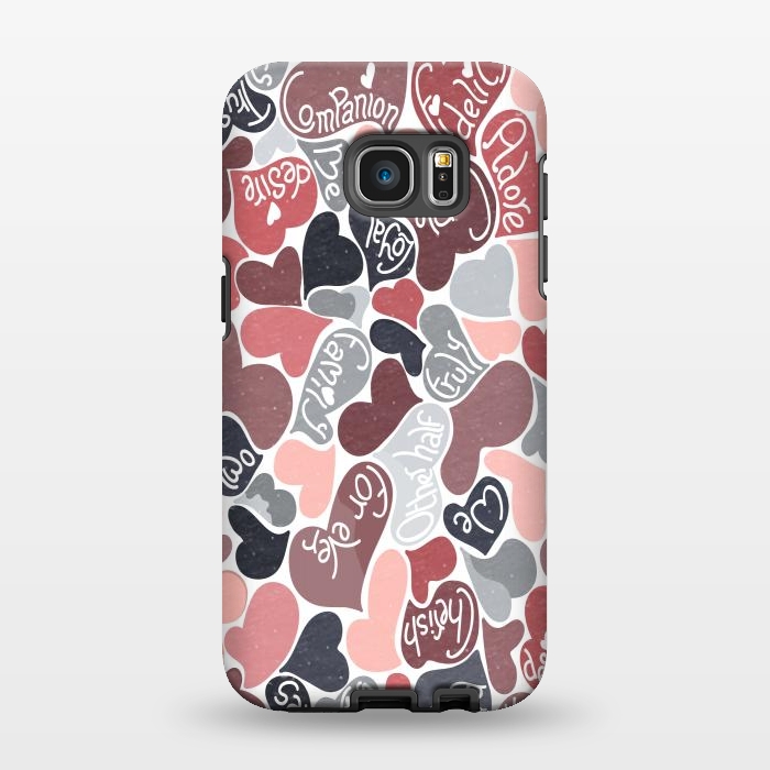 Galaxy S7 EDGE StrongFit Love hearts with loving words in pink and grey by Paula Ohreen