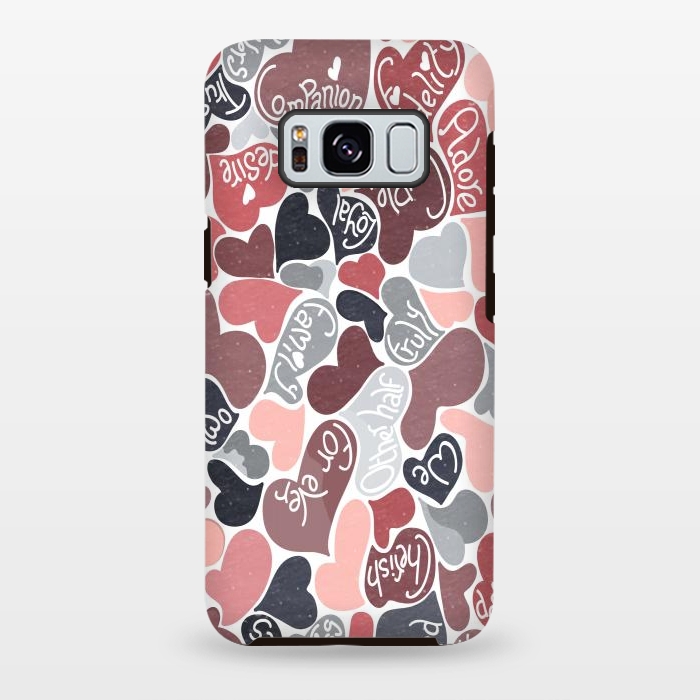 Galaxy S8 plus StrongFit Love hearts with loving words in pink and grey by Paula Ohreen