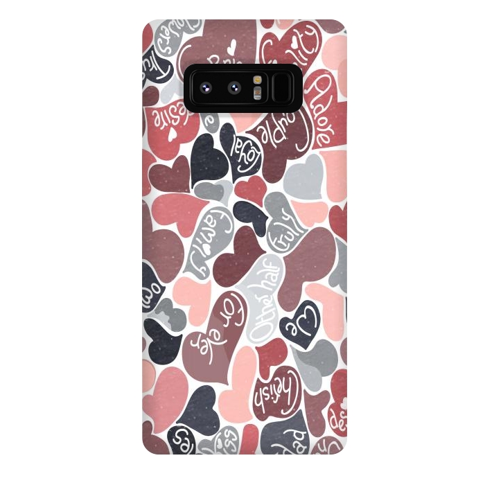 Galaxy Note 8 StrongFit Love hearts with loving words in pink and grey by Paula Ohreen