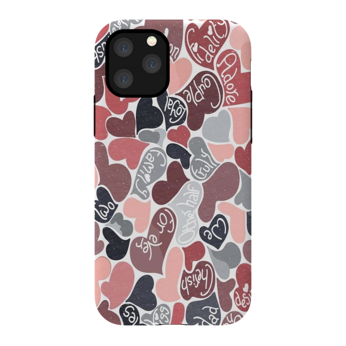 iPhone 11 Pro StrongFit Love hearts with loving words in pink and grey by Paula Ohreen