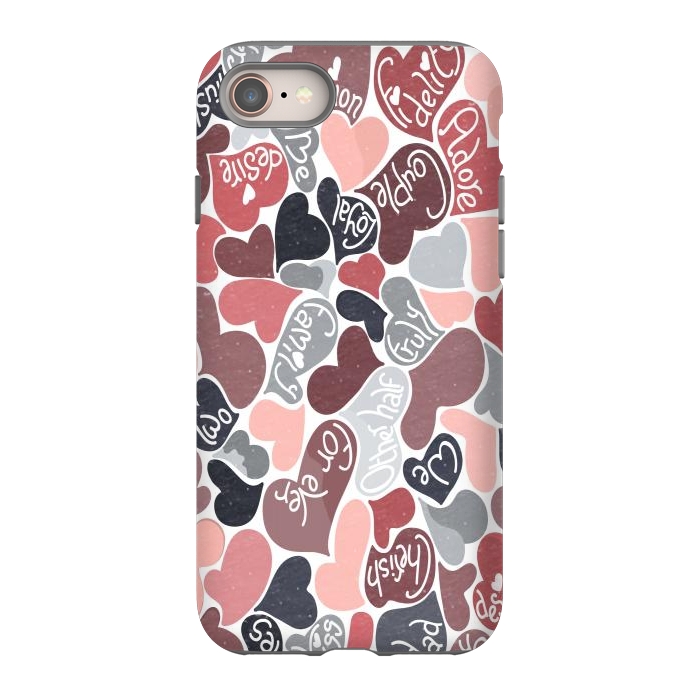 iPhone SE StrongFit Love hearts with loving words in pink and grey by Paula Ohreen