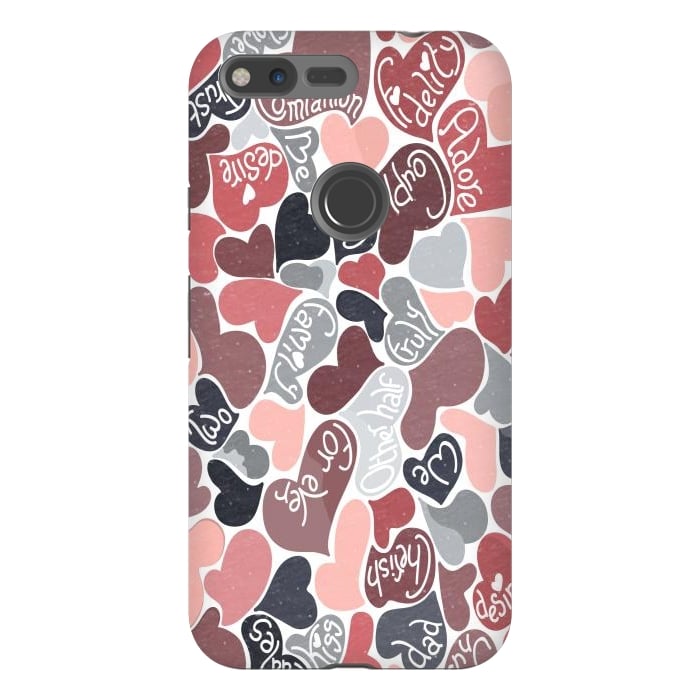 Pixel XL StrongFit Love hearts with loving words in pink and grey by Paula Ohreen