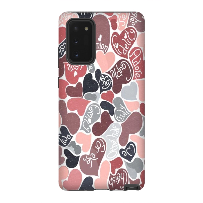 Galaxy Note 20 StrongFit Love hearts with loving words in pink and grey by Paula Ohreen