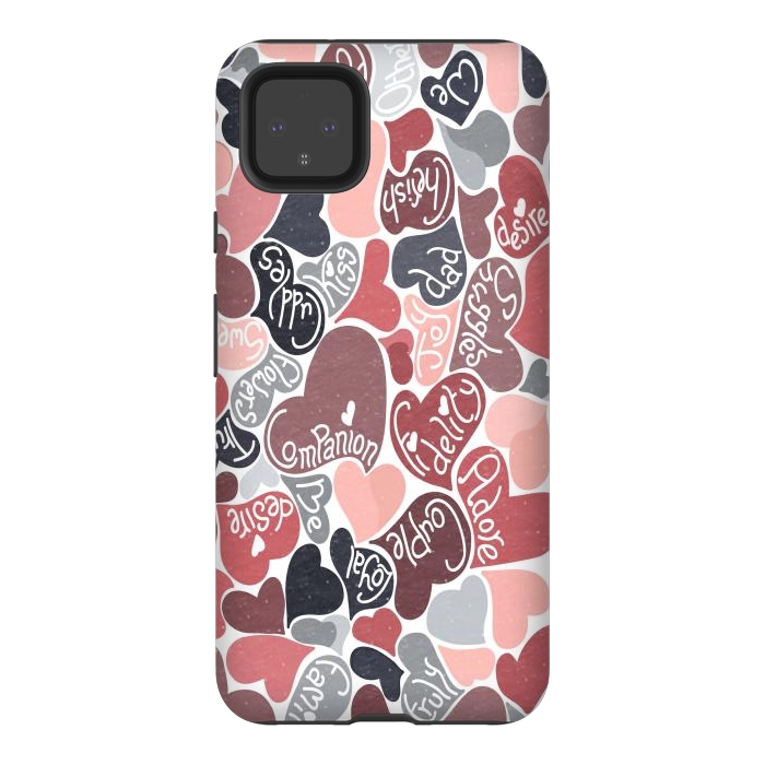 Pixel 4XL StrongFit Love hearts with loving words in pink and grey by Paula Ohreen