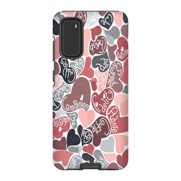 Galaxy S20 StrongFit Love hearts with loving words in pink and grey by Paula Ohreen